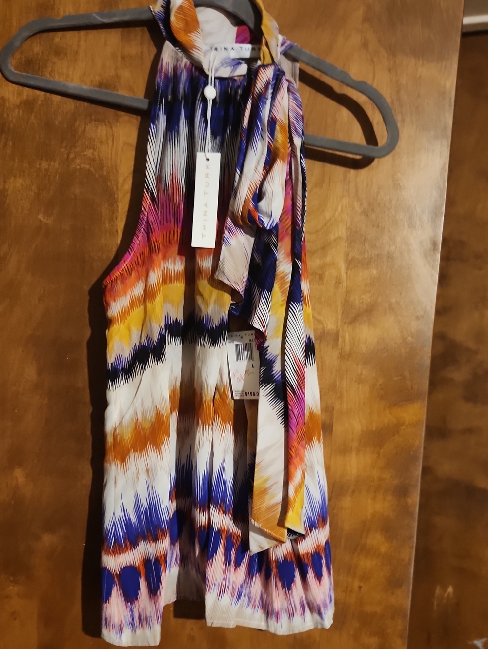 Trina Turk Multicolor Ikat Halter Tank with Neck Tie
